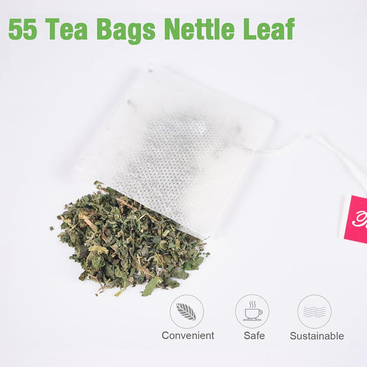 55 Nettle Leaf Tea Bags, 100% Natural & Pure Stinging Nettle Tea, Dried Nettle Herb Leaves, Caffeine Free