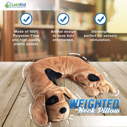 LakiKid Shoulder Wrap for Kids – Travel Pillow for Flights, Car Rides, & Adventures, Soft & Cuddly Neck Pillow Airplane for Kids Made of Polyester in an Adorable Beagle Design, Travel Fidget Toy