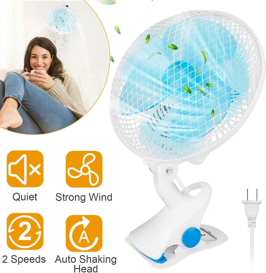 KOCASO 8 In Clip Fan with 2 Speeds,Features sturdy clamp,tilt,oscillation and quiet,powerful airflow for any room.Includes a 3.94-foot power cord