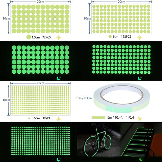 Glow in The Dark Dot Stickers 592 Dots,1 Roll Tape 0.39in x 16.4ft