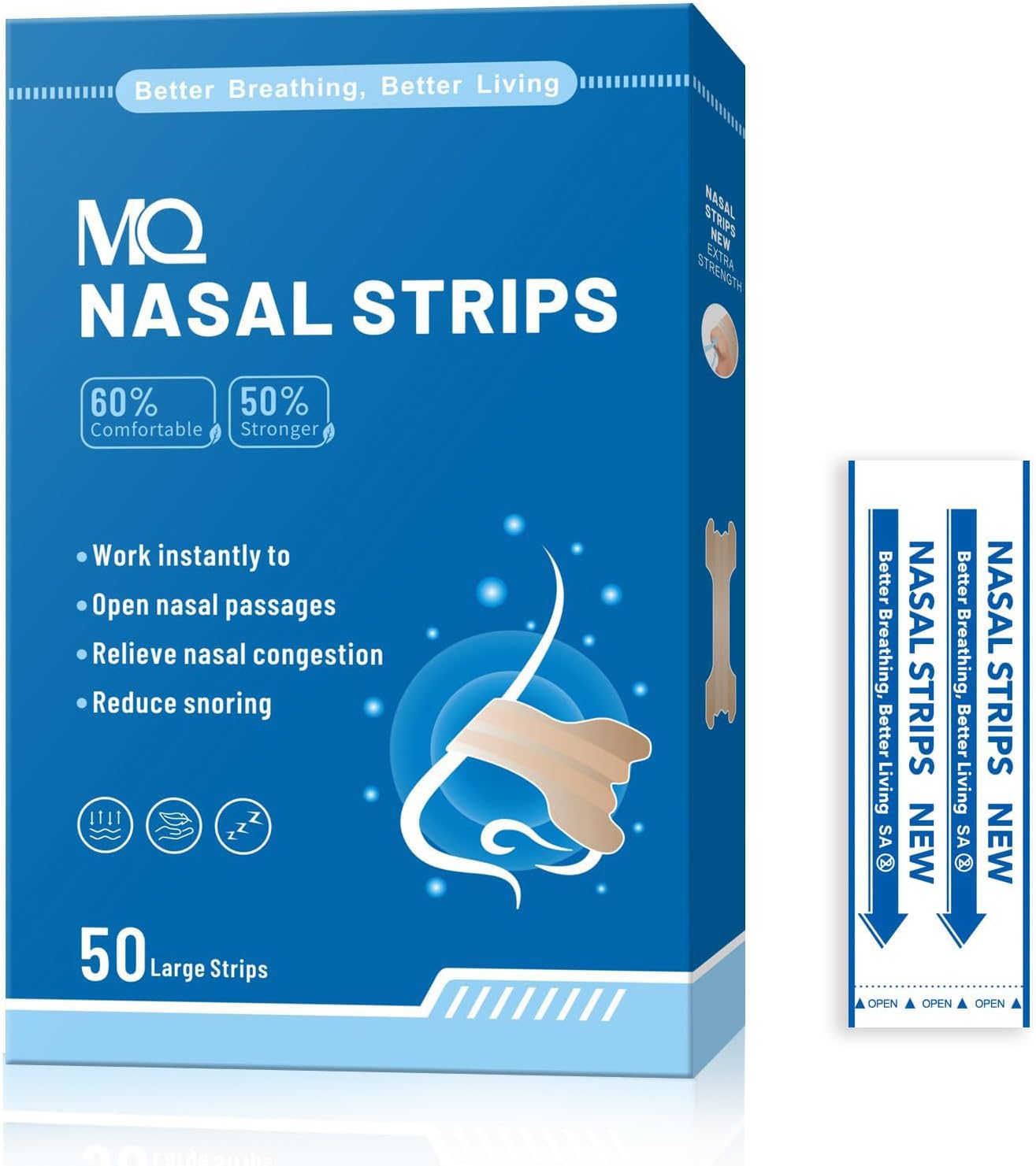 MQ 100ct Nasal Strips for Snoring Black Nose Strips for Breathing Extra Strength Snore Strips to Open Nasal Passages, Relieve Nasal Congestion