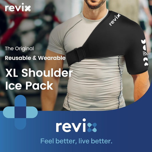REVIX Shoulder Ice Pack Wrap for Rotator Cuff Cold Therapy, Premium Solid Gel Ice Pack for Shoulder with Soft Lycra, Reusable Shoulder Brace Ice Sleeve for Men Women Post-Workout Recovery & Discomfort