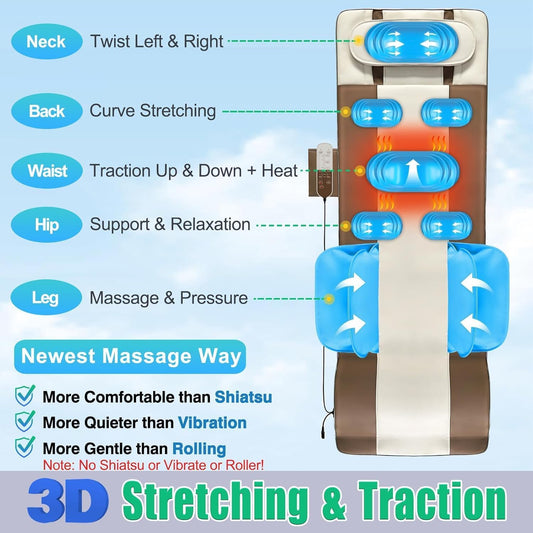Full Body Massage Mat with Heat, 3D Body Stretching & Lumbar Traction