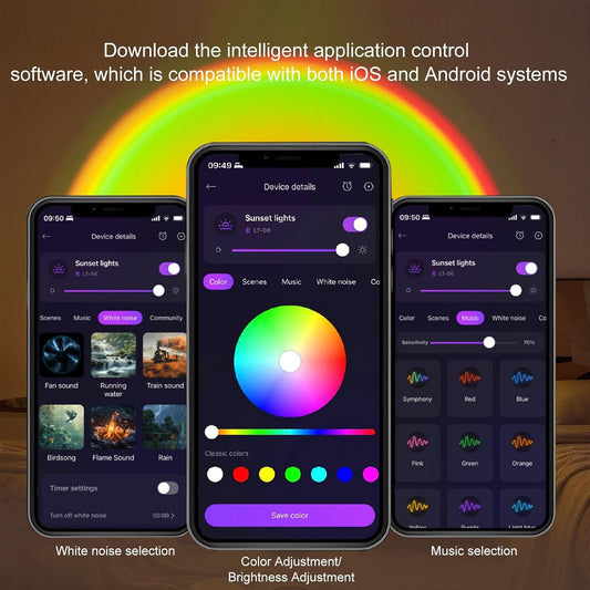 Sunset Lamp Projector,Multicolor Changing with USB Port,Switch Button and APP Control,Sunset Light 180°Rotation for Room Decor,Sunset Lamp for Bedroom,Photography Party,Tiktok Live
