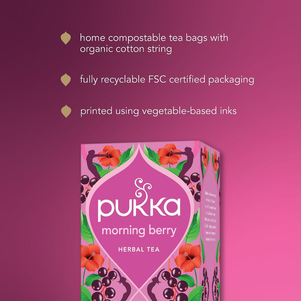 Pukka Morning Berry Organic Herbal Tea Bags, 20 Bags