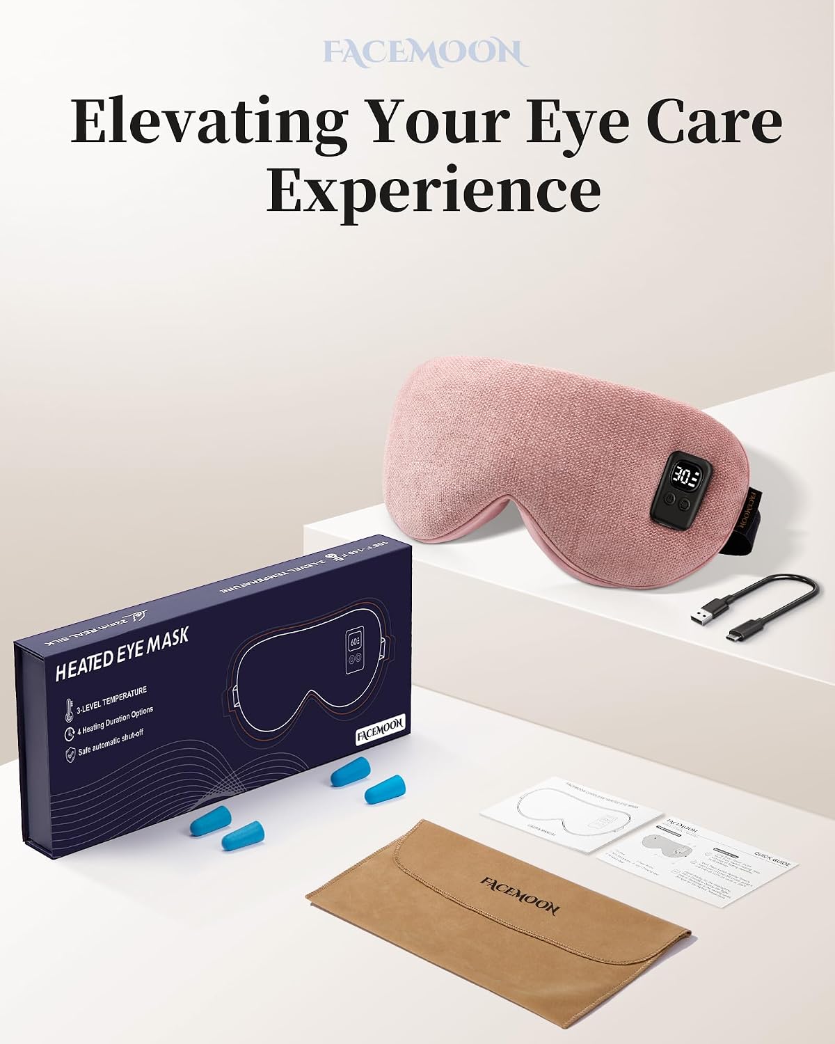 Heated Eye Mask for Dry Eyes: Warm Compress for Digital Tired Eyes, Stye Relief - Cordless, Adjustable Heat & Timer Settings - Airplane/Road Travel, Sleep aid, Office nap Pink