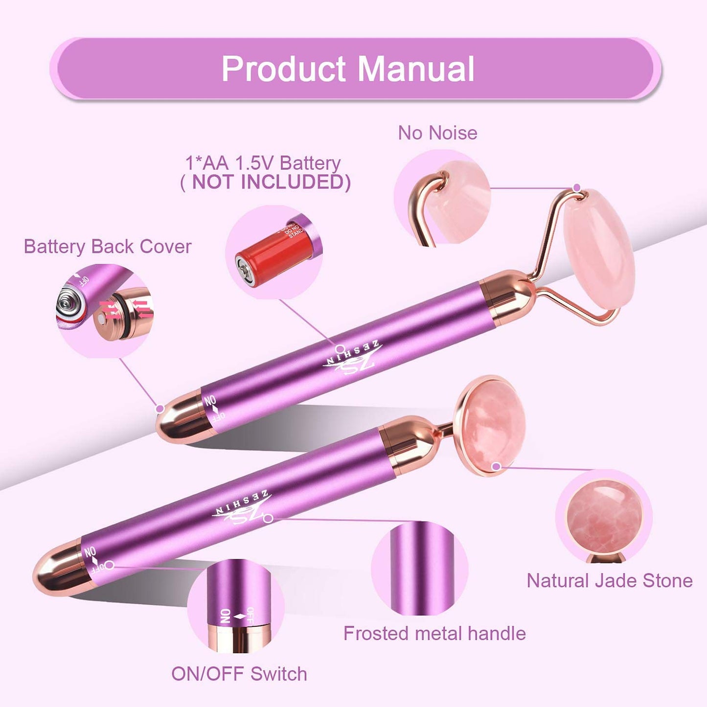 Upgrade 2 in 1 Vibrating Jade Facial Massager Roller, Electric Rose Quartz Eye Face Roller to Press Skin Cream Oil for Anti-Aging Reducing Wrinkles and Glowing Youthful Skin Tone