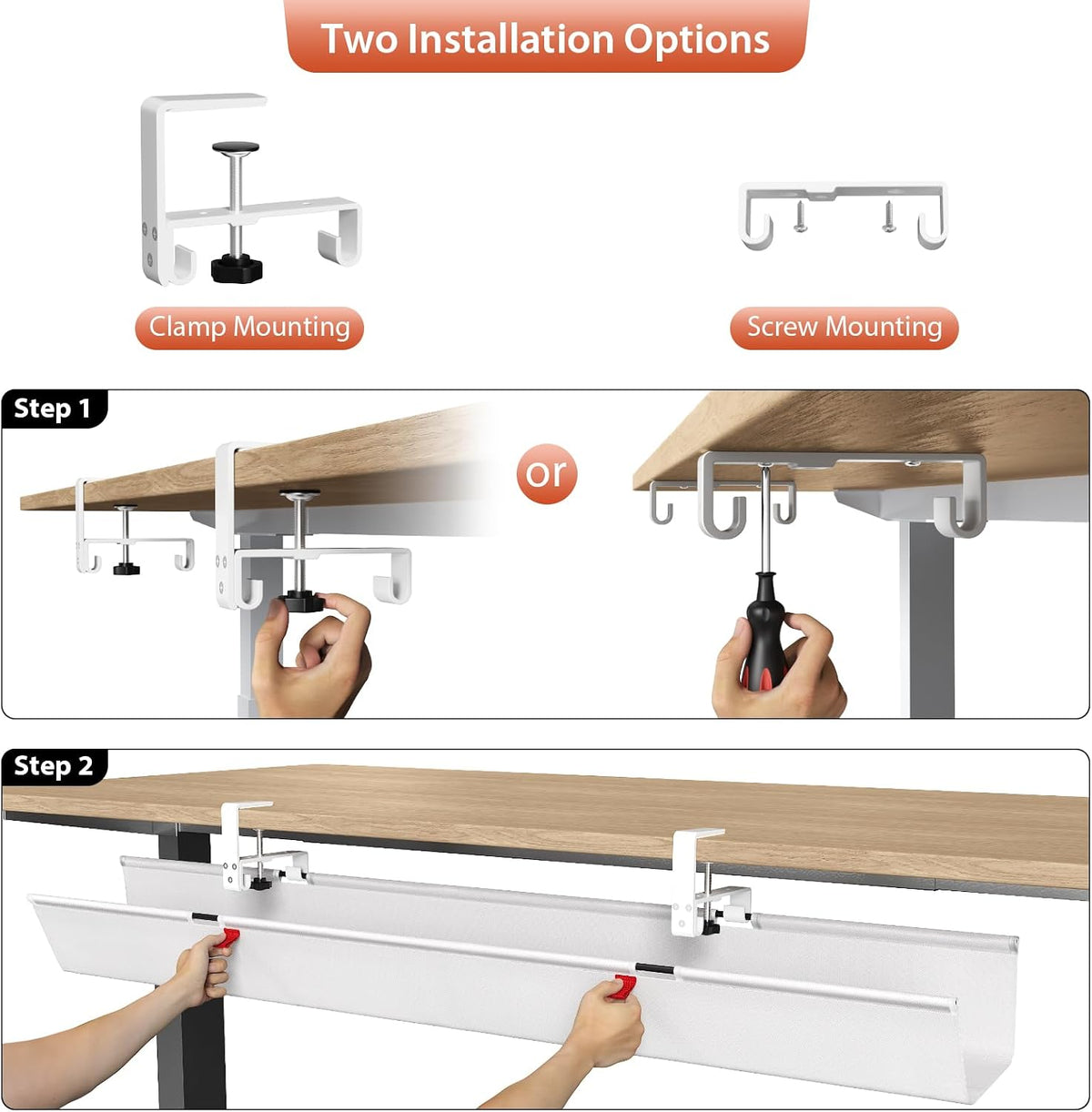 Univivi No Drill Under Desk Cable Management Tray, 36 inch Cable Management
