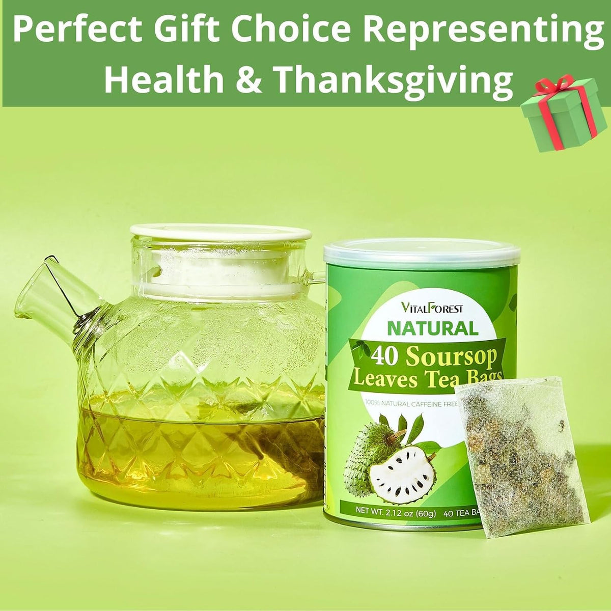 40 Dried Soursop Leaves Tea Bags, VitalForest Soursop Graviola Leaves Tea, Sour Sop Leaves