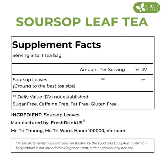 FreshDrinkUS, Premium Soursop Leaf Tea, 15 Count, Pure, Caffeine Free