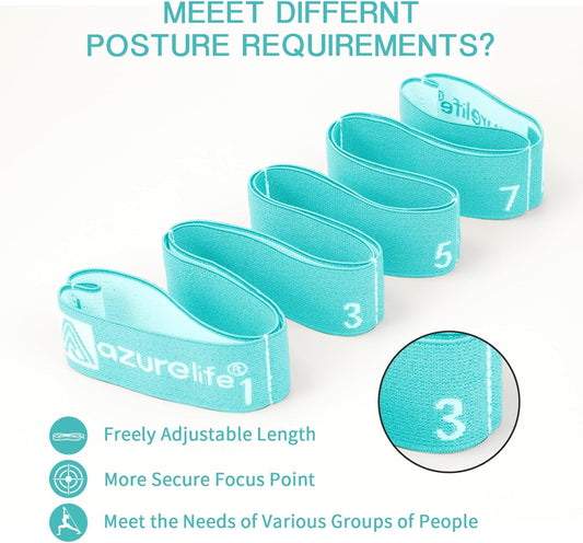 A AZURELIFE Elastic Yoga Stretching Strap, Multi-Loop Stretch Strap for Physical Therapy, Pilates, Yoga, Dance & Gymnastics Exercise and Flexible Pilates Stretch Band