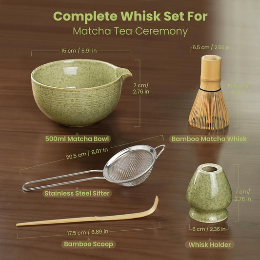 7Pcs Matcha Whisk Set, Matcha Set Whisk and Bowl,Bamboo Scoop, Scoop Rest, Sifter and Tea Towel, Matcha Kit W/Carved Cherry Blossm Pattern for Matcha Lovers (Sakura Pink)