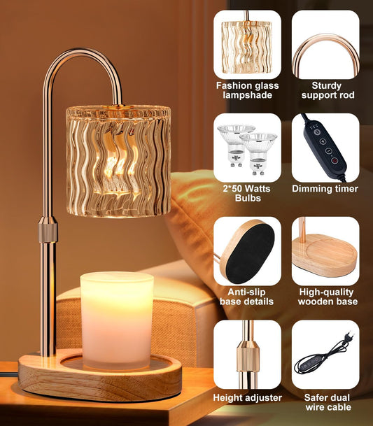 Candle Warmer Lamp Electric Timer: Dimmable Candles Warming Lamps - Height Adjustable Burner Jar - No Flame Scented Melts Wax - All Candle Jars Home Decor Table Light