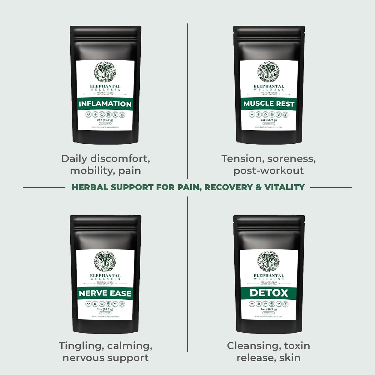 Elephantal Wellness Premium Inflammation Herbal Tea | Comfort & Mobility Blend with Turmeric, Boswellia, White Willow Bark & Ginger | Handmade, Non-GMO, Caffeine-Free Loose Leaf, 4oz, 40 Servings