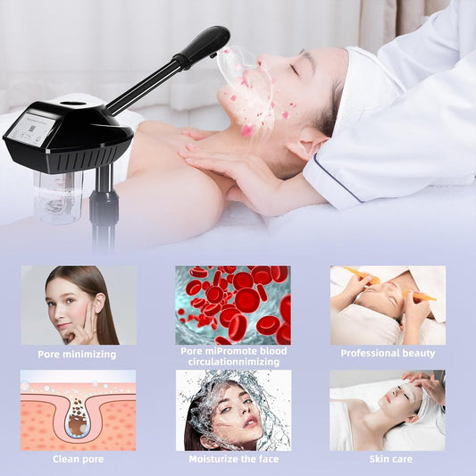 Facial Steamer Professional with More Steam for Deep Cleansing and Hydration, Estheticians Steamer on Wheels with Time Setting, Face Steamer Adjustable Height for Beauty, Spa and Home Use(Golden)