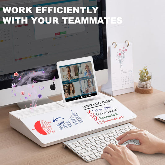 TSJ OFFICE Whiteboard Weekly Dry-Erase-Board - Desktop White Board Calendar Desk Organizers with Accessories Computer Keyboard Stand with Drawer, for Office, Home, School Supplies - White Calendar