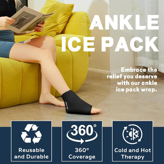 BILITOK Reusable Foot Ankle Ice Pack Wrap for Injuries, Cold Compression Therapy for Achilles Tendonitis, Plantar Fasciitis, Swelling, Sprained, Pain Relief (Black)