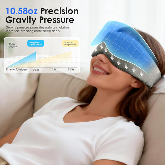 Weighted Eye Mask for Sleeping, Soft Minky Sleep Mask for Side Sleeper with Adjustable Buckle, 100% Blockout Design, Ideal for Meditation, Relaxation and Travel, Includes Storage Pouch (Grey)