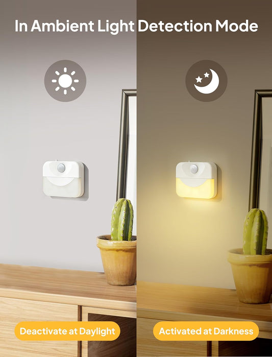 2 Pack Rechargeable Stair Light Indoor,Warm White Motion Sensor Night Light