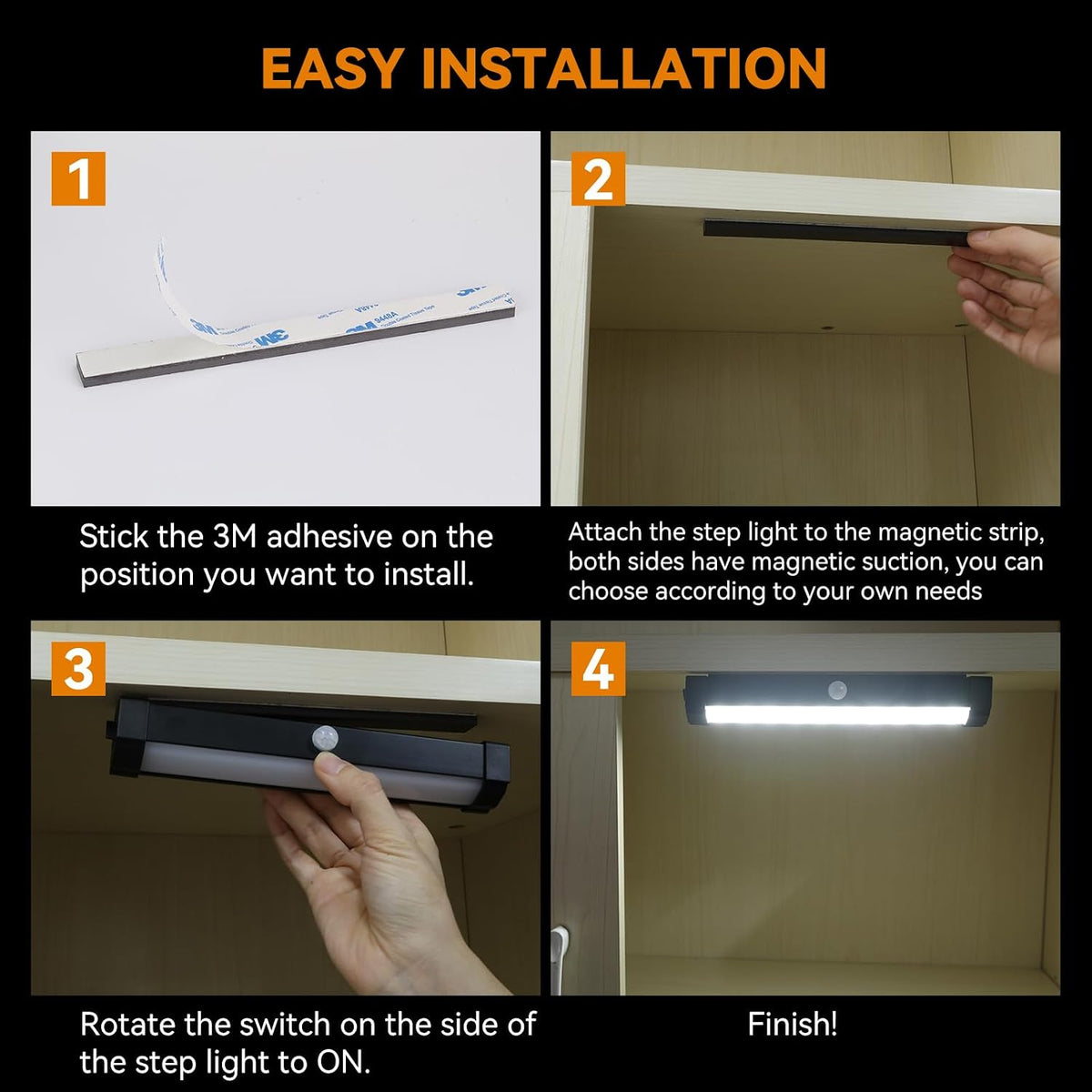RVZONE Motion Activated RV Step Light Bar, IP65 Battery Magnetic 2‑Pack