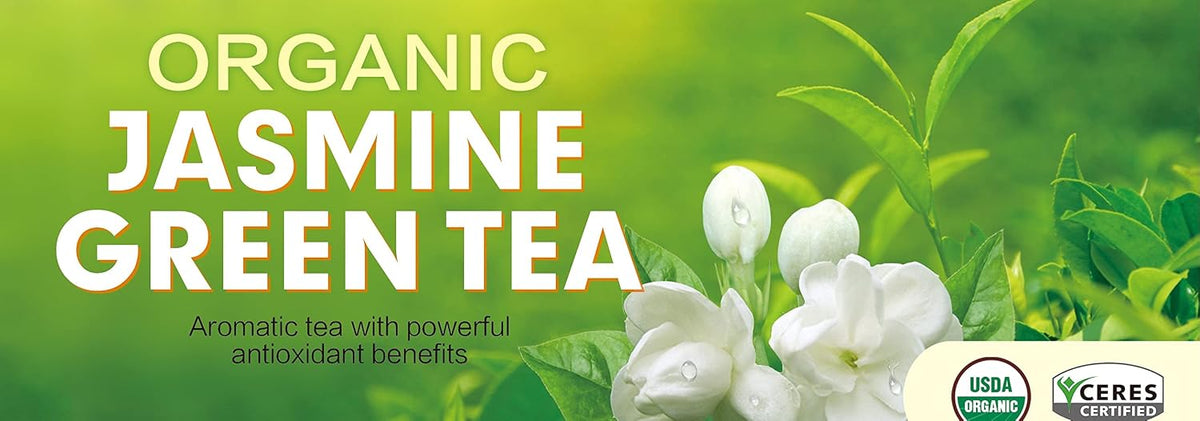 Imozai Organic Jasmine Green Tea Bags 100 Count Individually Wrapped | Lower Caffeine | Floral Aroma & Taste