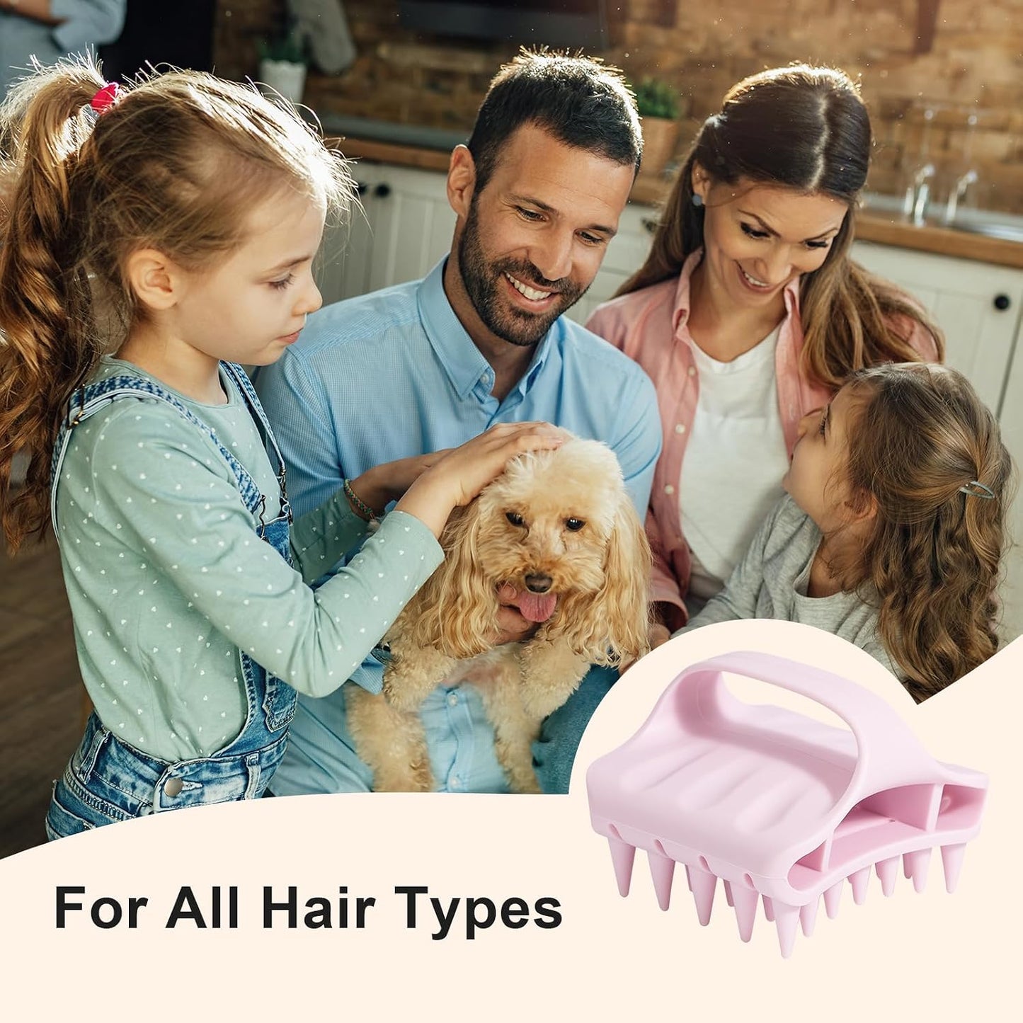 RHOS Shampoo Brush, Soft Silicone Scalp Scrubber | Scalp Massager for Wet & Dry Hair, Curved Vented Hair Scrubber for Dandruff Removal (Pink)