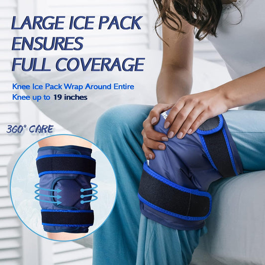 KingPavonini XXL Knee Ice Pack Wrap Around Entire Knee, 1 Pack, Blue