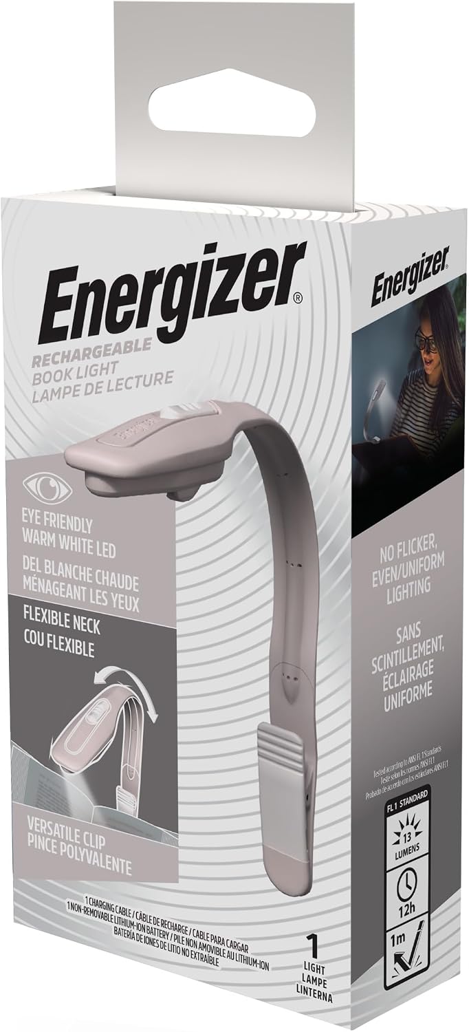 Energizer Flex-R LED Rechargeable Book Light for Reading in Bed, Reading Light with Warm LED Color, Long-Lasting and Lightweight,Blue