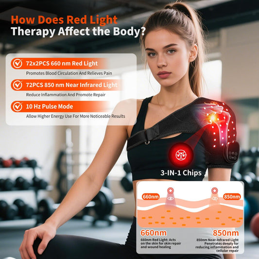 Seenew Cordless Red Light Therapy Shoulder Pad with Heat Massage, 72 LEDs