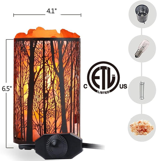 Shineled Himalayan Salt Lamp, Salt Rock Lamp Natural Night Light in Forest Design Metal Basket with Dimmer Switch (4.1 x 6.5 4.4-5lbs), 25Watt Bulbs & ETL Cord 1 Pack