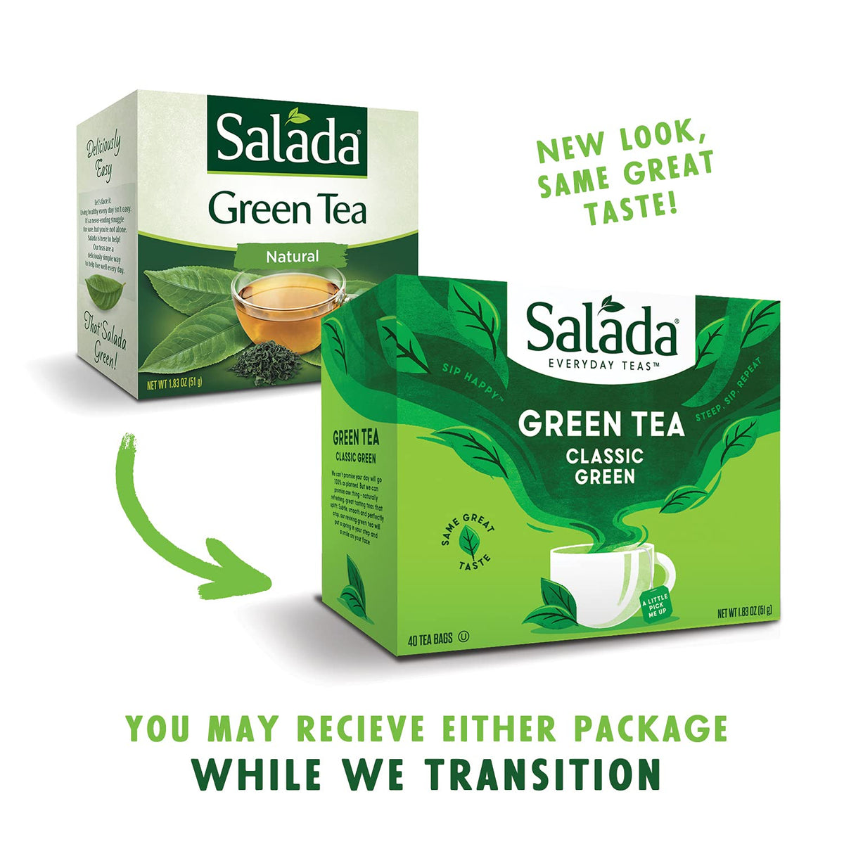 Salada Green Tea with 40 Individually Wrapped Tea Bags Contains Caffeine Brew Hot Naturally Flavored Rich in Antioxidants Zero Calories