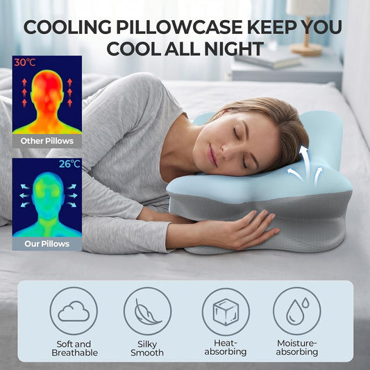 Cervical Neck Pillow for Pain Relief - Ergonomic Side Sleeper Pillow(Blue)