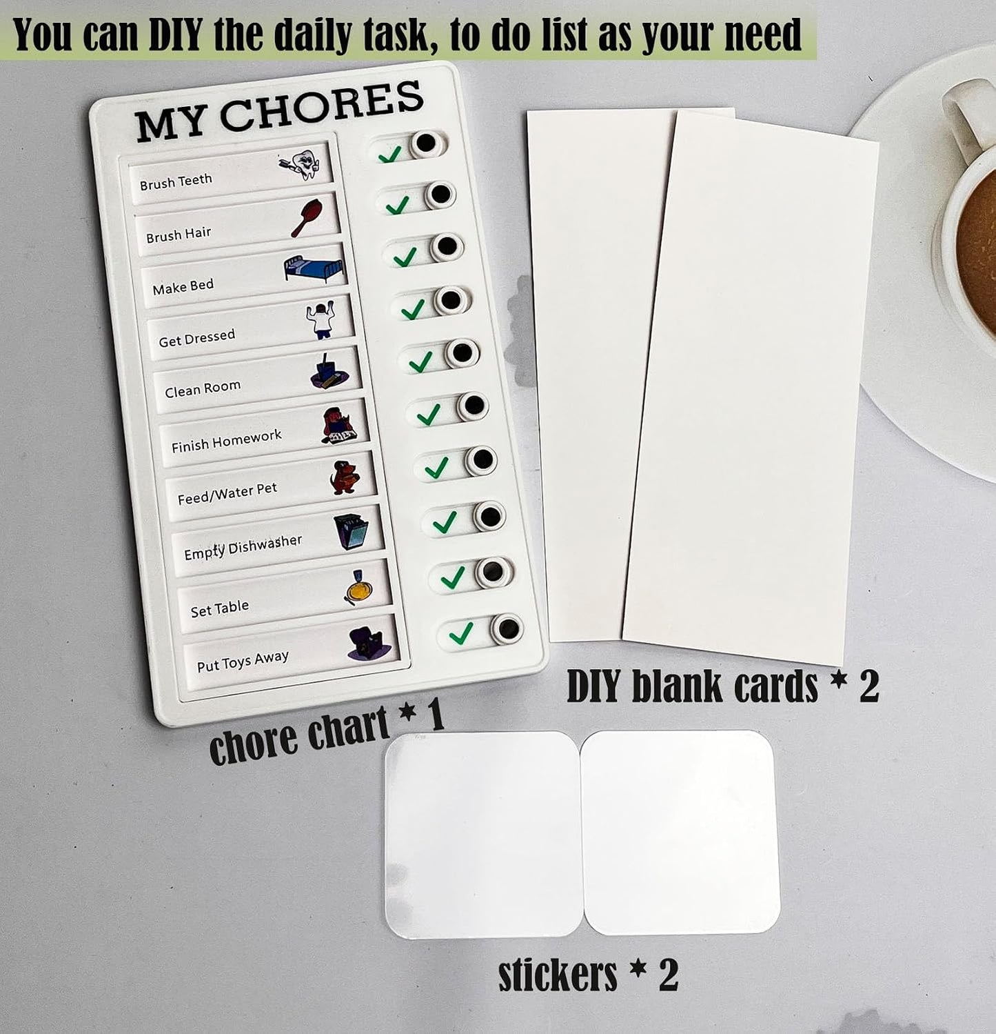My Chores Checklist Task Planner - Daily Schedule Board for Kids & Adults - Multiple User Chore Chart - To Do List & Habit Tracker