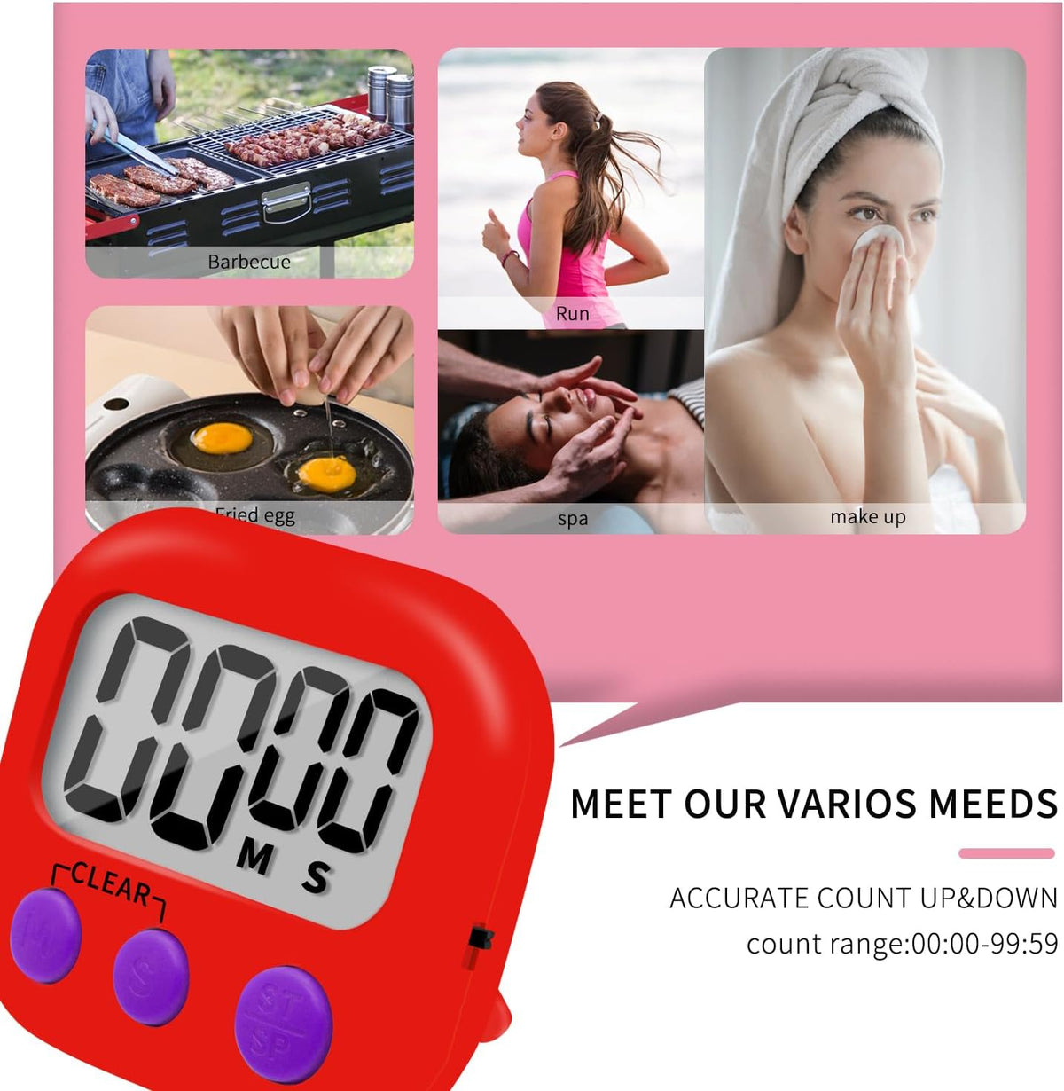 6 Pack Small Digital Kitchen Timer Magnetic Back and ON/Off Switch,Minute Second Count Up Countdown (Multicolored)