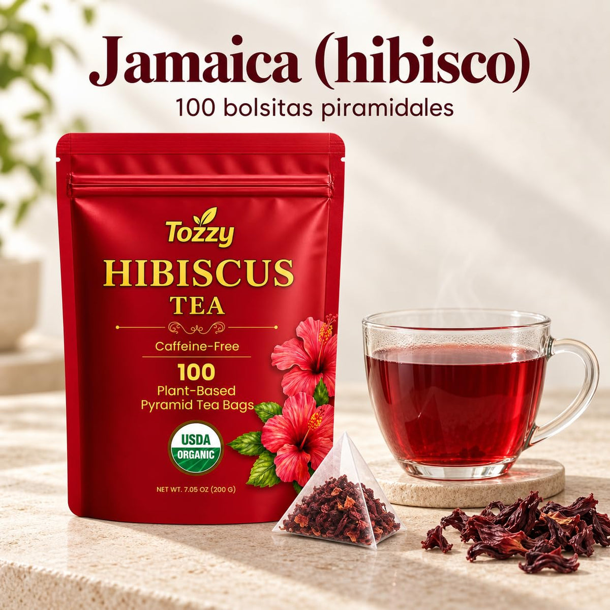 Tozzy Organic Hibiscus Tea, 100 Pyramid Tea Bags