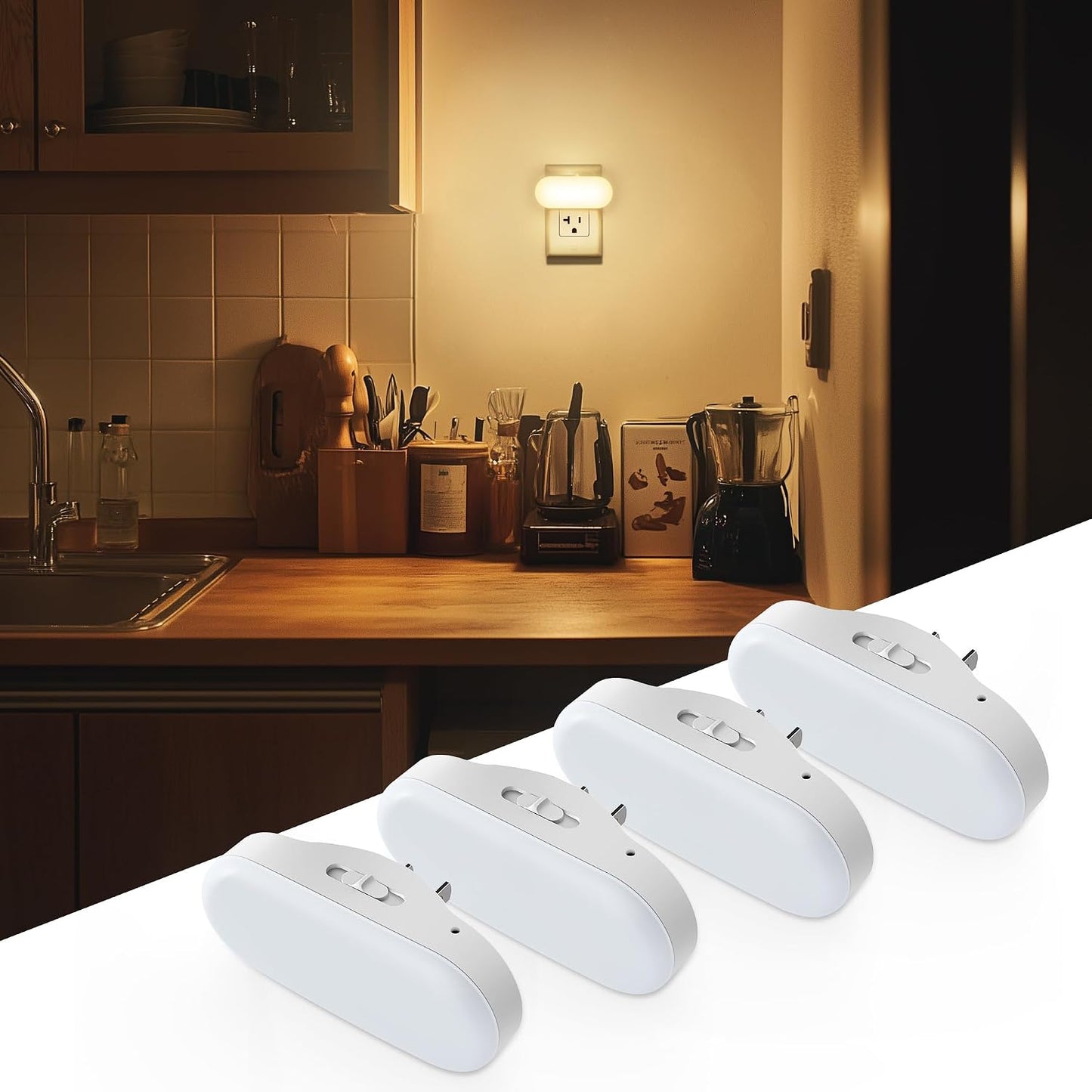 DORESshop Amber Night Light, Auto On/Off, 0-100 LM Adjustable Brightness, Dimmable Plug Into Wall Light Sensor Night Light for Kids Room, Bedroom, Stair Lights, Amber, 1W, 2 Pack