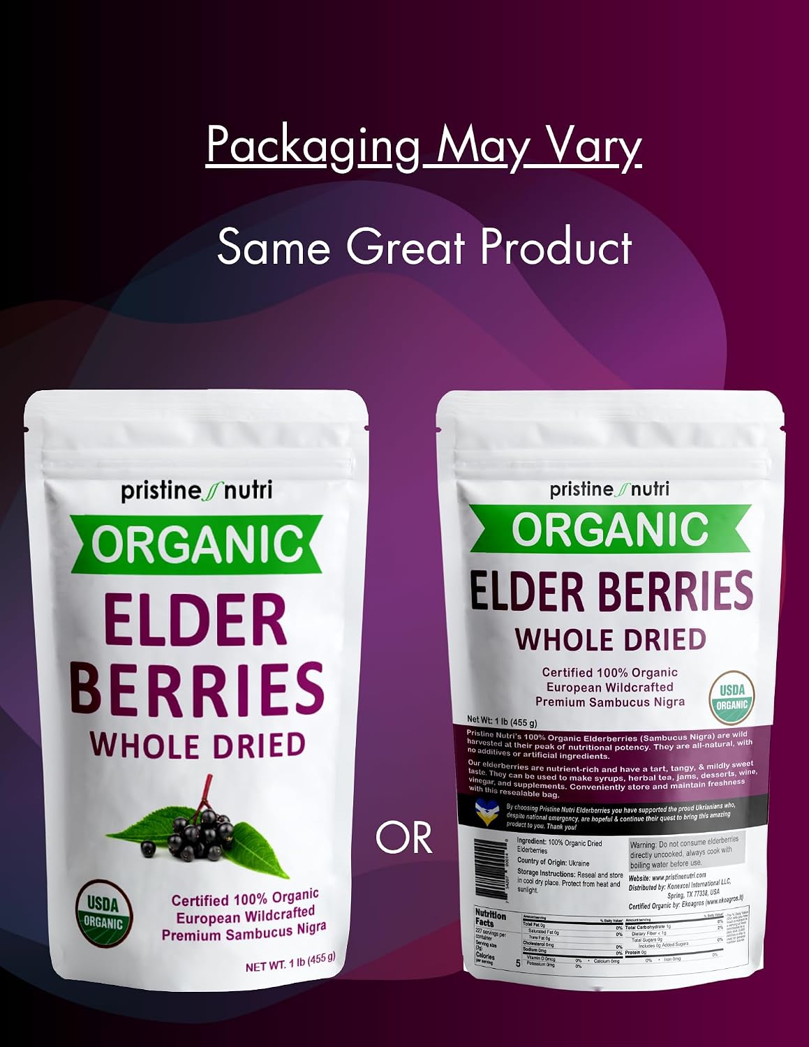 Organic Elderberries Dried Bulk | Whole European Elderberry Dried, Wildcrafted All Natural | Non-GMO, Non-irradiated | Immunity Booster Antioxidants and Vitamins | Make Syrup, Tea | 1 lb (16 oz)