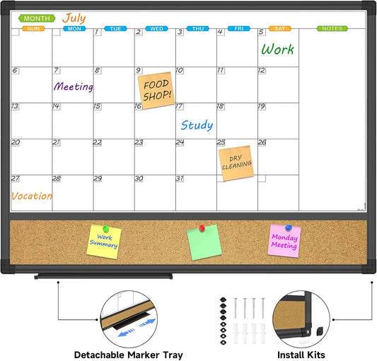 JILoffice Magnetic Dry Erase Calendar Whiteboard, 24" x 18" Monthly Board