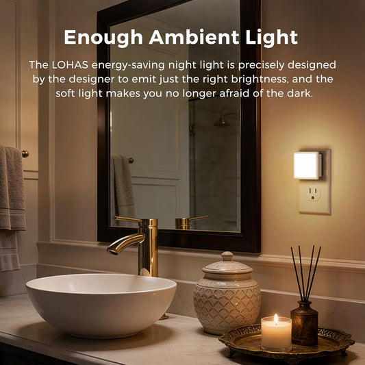 L LOHAS LED Night Lights Plug into Wall 2-Pack, 0.3W Plug in Night Light, Dusk to Dawn, 2000K Amber Light, Sleep Aid Nightlight Auto-On/Off, for Adults Kids Room, Bedroom, Bathroom, Hallway, Non-Dim