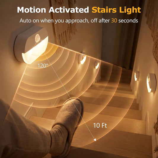 10 Pack Motion Sensor Stair Lights Indoor, Automatic Activated Closet Lights Battery Operated, Wireless Hallway Lights with Warm White, Portable LED Night Light for Bedroom, Under Cabinet, Kitchen