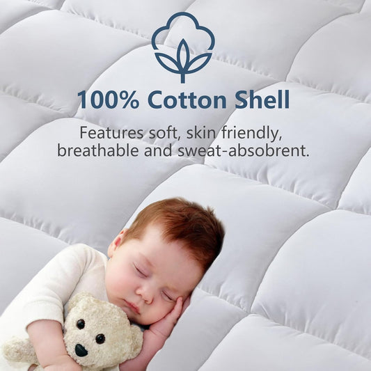 CozyLux Queen Size Mattress Pad Pillow Top Cotton Mattress Topper 8-21"