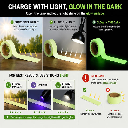 Glow in The Dark Tape for Safety Marking and Decoration 0.5in x 50Ft