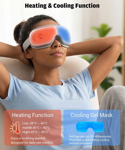 Eye Massager with Heat and Cooling, Heated Eye Mask for Dry Eyes & Sleep, Cooling Gel Mask for Puffiness, Bluetooth Music 5 Modes Cordless Foldable, Relax Gift for Women Men