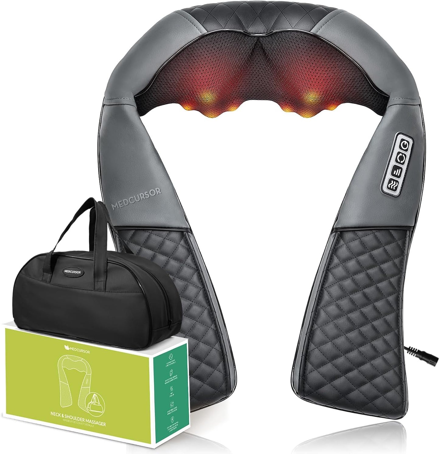 Medcursor Neck Massager with Heat - Deep Tissue Pain Relief, Rechargeable Shiatsu Neck and Shoulder Massager, Ideal Choice for Men, Women, Mom & Dad