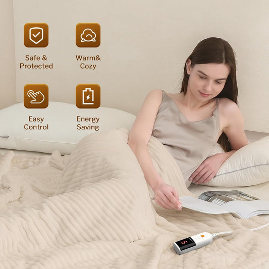 Reaks Electric Heated Throw Blanket, Silky Soft Flannel & Sherpa Heating Blanket Throw with 5 Heat Levels & 3 Hours Auto Off, Warm Gifts for Women Mom Grandma, ETL Certified (50x60 inches, White)