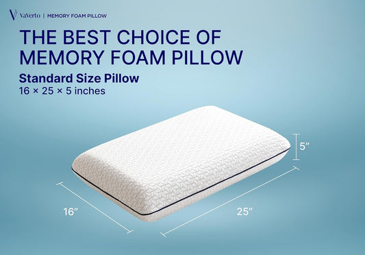 Vaverto Memory Foam Pillows - Cooling Firm Pillow - Standard Size 1-Pack