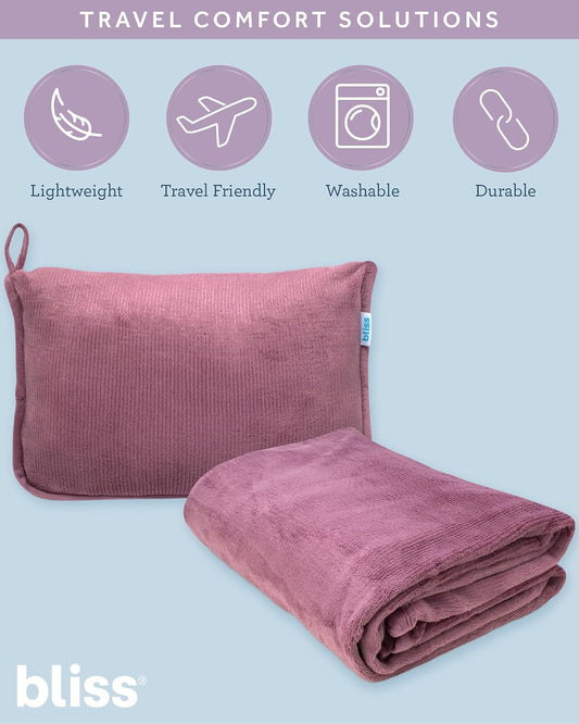 Bliss Faille Travel Pillow & Blanket Set, 2-in-1, Compact