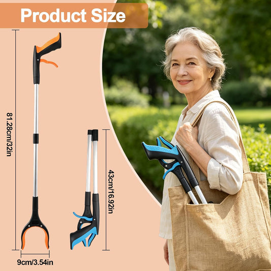 32" Grabber Reacher Tool, 2 Pack Foldable 360° Jaw & Magnet for Seniors