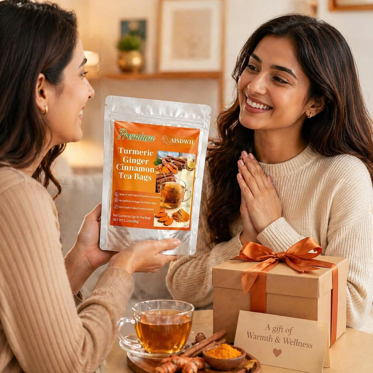 AISDWH, 30 Premium Turmeric Ginger Cinnamon Tea Bags, Digestive Support