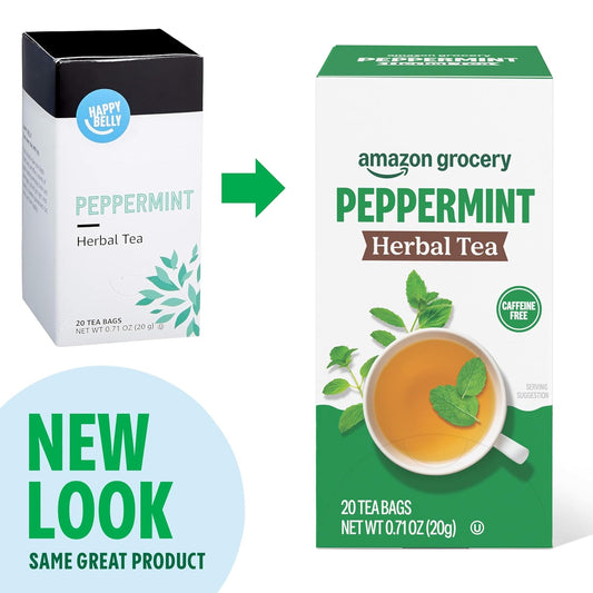 Amazon Grocery, Peppermint Herbal Tea Bags, 20 Ct